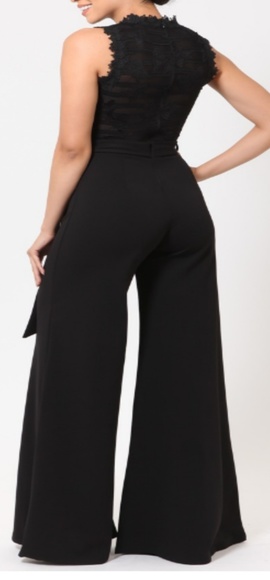 Fashion top lace detailed jumpsuit with belt. - Picture 2 of 9